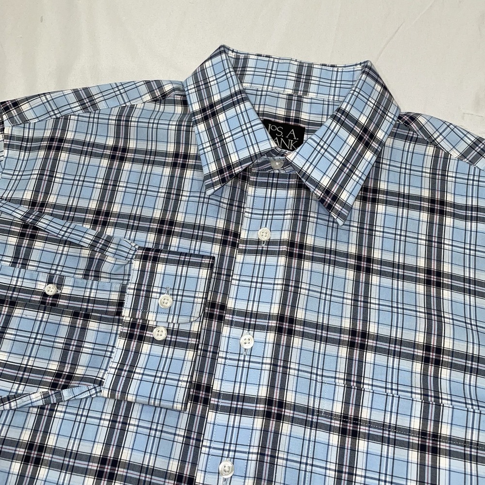 JOS A BANK Travelers Collection Tailored Fit L/S Plaid Button Down Mens Large